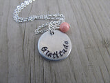 Gratitude Inspiration Necklace- "Gratitude"  - Hand-Stamped Necklace with an accent bead of your choice