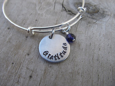 Gratitude Inspiration Bracelet- "Gratitude"  - Hand-Stamped Bracelet- Adjustable Bangle Bracelet with an accent bead of your choice