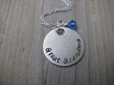 Great Grandma Necklace- "Great Grandma" - Hand-Stamped Necklace with an accent bead in your choice of colors