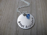 Great Grandma Necklace- "Great Grandma" - Hand-Stamped Necklace with an accent bead in your choice of colors