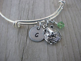 Guinea Pig Charm Bracelet- Adjustable Bangle Bracelet with a Initial Charm and an Accent Bead of your choice