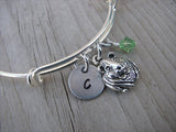 Guinea Pig Charm Bracelet- Adjustable Bangle Bracelet with a Initial Charm and an Accent Bead of your choice