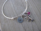 Gymnastics Charm Bracelet- Adjustable Bangle Bracelet with an Initial Charm and an Accent Bead in your choice of colors