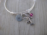 Gymnastics Charm Bracelet- Adjustable Bangle Bracelet with an Initial Charm and an Accent Bead in your choice of colors