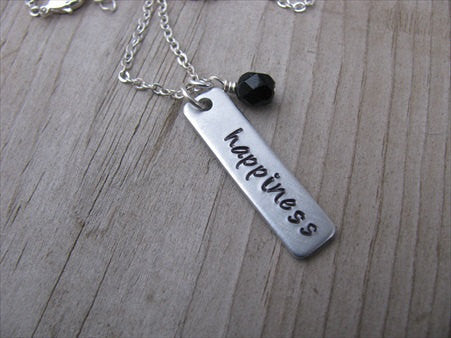 Happiness Inspiration Necklace "happiness"- Hand-Stamped Necklace with an accent bead in your choice of colors