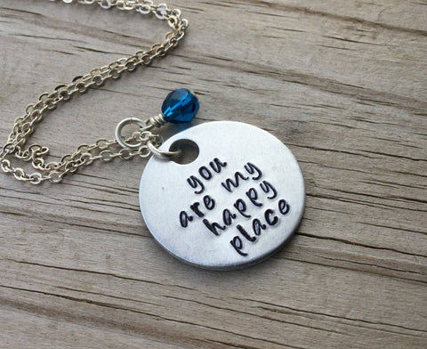 Happy Place Inspiration Necklace- "you are my happy place" - Hand-Stamped Necklace with an accent bead in your choice of colors