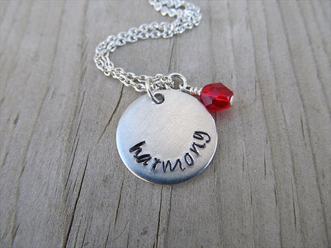 Harmony Inspiration Necklace- "harmony" - Hand-Stamped Necklace with an accent bead in your choice of colors