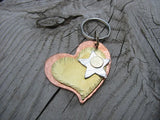 Copper, Gold, Silver Heart and Star Metal Keychain -Unique Keychain- Textured Metal Keychain