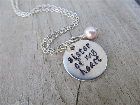 Sister of my Heart Necklace- Best Friend Necklace, Cousin Necklace "sister of my heart" - Hand-Stamped Necklace with an accent bead of your choice