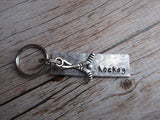 Hockey Keychain- with name of your choice or "hockey" with hockey charm- Keychain- Small, Textured, Rectangle Key Chain