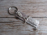 Hockey Keychain- with name of your choice or "hockey" with hockey charm- Keychain- Small, Textured, Rectangle Key Chain