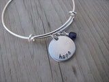 Hope Inspiration Bracelet- "hope"  - Hand-Stamped Bracelet  -Adjustable Bangle Bracelet with an accent bead of your choice