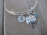 Hot Air Balloon Charm Bracelet- Adjustable Bangle Bracelet with an Initial Charm and an Accent Bead in your choice of colors