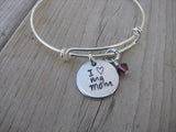 Mother's Bracelet - "I ♥ my Mom" Bracelet-  Hand-Stamped Bracelet- Adjustable Bangle Bracelet with an accent bead of your choice