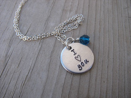 Hand-Stamped Necklace "I ♥ you" , accent bead of your choice- Gift for Wife, Girlfriend, Mom, Grandma, Aunt, Friend, etc.