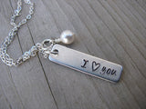 I Love You Inspirational Necklace-brushed silver rectangle with "I ♥ you"- Hand-Stamped Necklace with an accent bead in your choice of colors