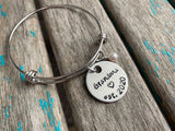 Grandmother's Bracelet- Hand-stamped "Grandma est (year of choice)"  with a stamped heart - Hand-Stamped Bracelet- Adjustable Bangle Bracelet with an accent bead of your choice