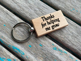 Teacher, Daycare, Preschool Teacher Keychain- "Thanks for helping me grow" -Wood Keychain