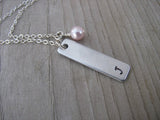 Initial Necklace-brushed silver rectangle with an initial of your choice -Hand-Stamped Necklace with an accent bead of your choice