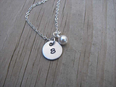 Personalized Initial Necklace- Hand-stamped initial- 1/2 inch pendant with an accent bead in your choice of colors