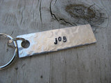 Joy Inspiration Keychain - "joy" - Hand Stamped Metal Keychain- small, narrow keychain