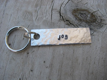 Joy Inspiration Keychain - "joy" - Hand Stamped Metal Keychain- small, narrow keychain