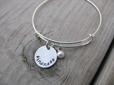 Kindness Inspiration Bracelet- "kindness"  - Hand-Stamped Bracelet  -Adjustable Bangle Bracelet with an accent bead of your choice