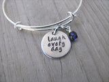 Laugh Every Day Inspiration Bracelet- "laugh every day"  - Hand-Stamped Bracelet-Adjustable Bracelet with an accent bead of your choice