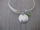 Laugh Inspiration Bracelet- "laugh"  - Hand-Stamped Bracelet  -Adjustable Bangle Bracelet with an accent bead of your choice