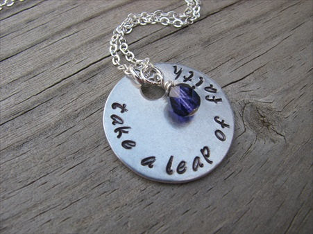 Take A Leap Of Faith Inspiration Necklace- "take a leap of faith" - Hand-Stamped Necklace with an accent bead in your choice of colors