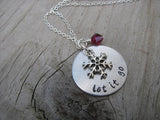 Let It Go Necklace- "let it go" with a snowflake charm  - Hand-Stamped Necklace with an accent bead in your choice of colors