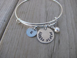 Little Sister Bracelet - hand-stamped "little sister" Bracelet with initial charm  - Hand-Stamped Bracelet  -Adjustable Bangle Bracelet with an accent bead of your choice