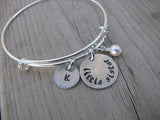 Little Sister Bracelet - hand-stamped "little sister" Bracelet with initial charm  - Hand-Stamped Bracelet  -Adjustable Bangle Bracelet with an accent bead of your choice