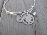 Little Sister Bracelet - hand-stamped "little sister" Bracelet with initial charm  - Hand-Stamped Bracelet  -Adjustable Bangle Bracelet with an accent bead of your choice