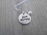 Live Simply Inspiration Necklace- "live simply"  - Hand-Stamped Necklace with an accent bead in your choice of colors