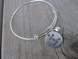 Live and Learn Bracelet - "live & learn"  - Hand-Stamped Bracelet- Adjustable Bangle Bracelet with an accent bead in your choice of colors