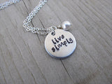 Live Simply Inspiration Necklace- "live simply"  - Hand-Stamped Necklace with an accent bead in your choice of colors