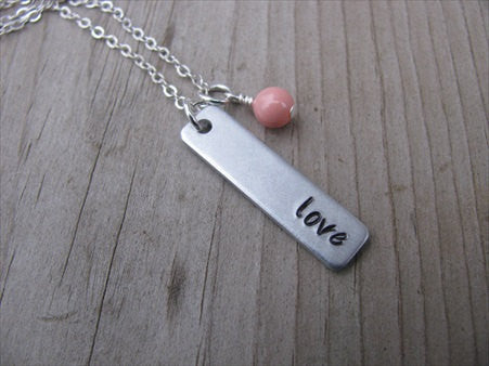 Love Inspiration Necklace "love"- Hand-Stamped Necklace with an accent bead in your choice of colors