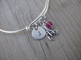Lobster Charm Bracelet- Adjustable Bangle Bracelet with an Initial Charm and an Accent Bead in your choice of colors