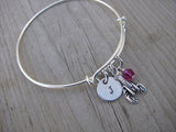 Lobster Charm Bracelet- Adjustable Bangle Bracelet with an Initial Charm and an Accent Bead in your choice of colors