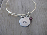 Laugh Out Loud Bracelet- "LOL"  - Hand-Stamped Bracelet- Adjustable Bangle Bracelet with an accent bead of your choice