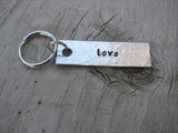 Love Inspiration Keychain - "love"  - Hand Stamped Metal Keychain- small, narrow keychain