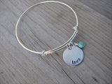 Love Inspiration Bracelet- "love"  - Hand-Stamped Bracelet  -Adjustable Bangle Bracelet with an accent bead of your choice