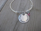 Teacher's Bracelet- "Love Teach Inspire" Bracelet-  Hand-Stamped Bracelet- Adjustable Bangle Bracelet with an accent bead of your choice