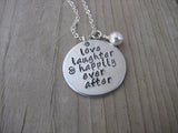 Wedding/Anniversary Necklace- "love laughter & happily ever after" - Hand-Stamped Necklace with an accent bead of your choice