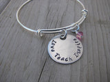 Teacher's Bracelet- "Love Teach Inspire" Bracelet-  Hand-Stamped Bracelet- Adjustable Bangle Bracelet with an accent bead of your choice