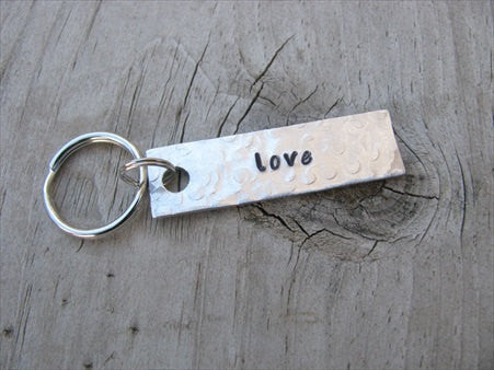 Love Inspiration Keychain - "love"  - Hand Stamped Metal Keychain- small, narrow keychain