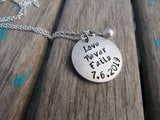 Love Never Fails Necklace - “Love Never Fails” with a date and accent bead of your choice