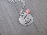 Love You More Inspiration Necklace- "love you more" - Hand-Stamped Necklace with an accent bead in your choice of colors