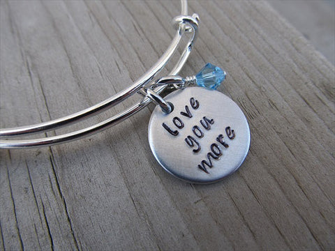 Love You More Bracelet- "love you more"  - Hand-Stamped Bracelet- Adjustable Bangle Bracelet with an accent bead in your choice of colors